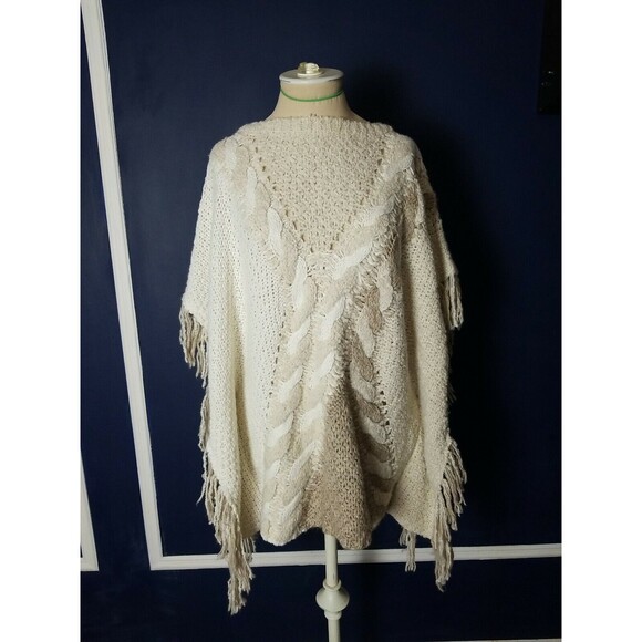 INC International Concepts Poncho Fringed Cream/tan Women's Size Petite S/M - Picture 1 of 5
